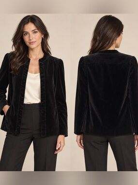 Vintage 80s Albert Nipon Black Velvet Blazer Sz 6
